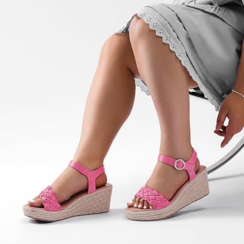 Ruiee Wide Width Wedges Sandals for Women, Summer Platform Espadrille Wedge Heels Wide Feet Braided Ankle Strap Womens Dressy Sandal.250903 Pink Size12 - Thumbnail 6
