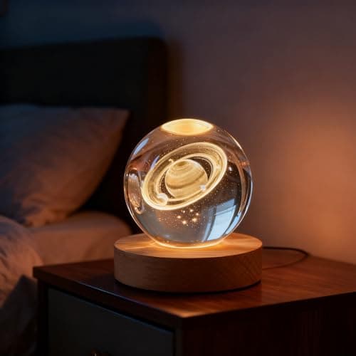 COQIRAUSEN 3D Saturn Crystal Ball, 2.4 inch Universe Decorative Quartz Glass Sphere, Space Astronomy Decor Display Sculpture Home Decor Gifts for Women Friends Girls - Thumbnail 3