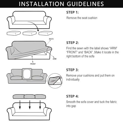 URBANLIFE 4-Piece Stretch Sofa Slipcovers for 3 Cushion Couch, Super Stretch Spandex Non-Slip Sofa Cover with Elastic Bottom, Machine Washable Furniture Protector for Kids & Pets, Charcoal Gray - Thumbnail 4