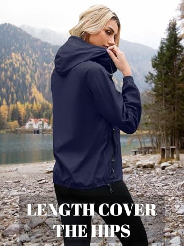 PITINAN Windbreaker Women Rain Jacket with Hood Lightweight Waterproof Rain Jackets Woman Outdoor Raincoat With Pockets Navy Blue XL - Thumbnail 3