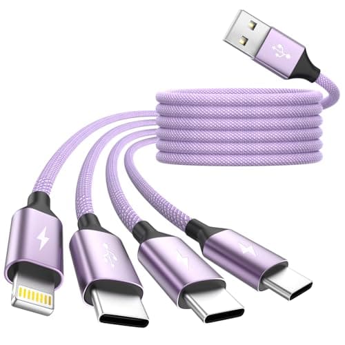 3 Type-C+1IP Port 4 in 1 Multi Charging Cable for iPhone17/14, USBC Splitter Charging Cords for Multiple Devices, Travel Essentials Car Accessories for iPhone17-6, Android, Pad and More (1Pack 5FT)