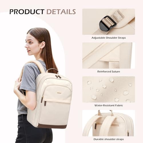 GOLF QUALITY Laptop Backpack for Women Travel Carry On Bag Weekender Business Multilayer Personal Item Backpack,16 Inch,WApricot - Thumbnail 5