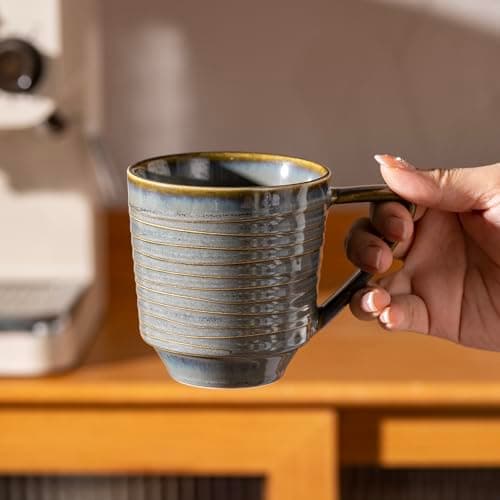 Noevany Ceramic Mugs Set of 4, Mug for Coffee Milk Latte Cappuccino Tea, Office Home Dishwasher Microwave Freezer Safe Stoneware Mixed Cup Mug 13 oz Coil A - Thumbnail 5