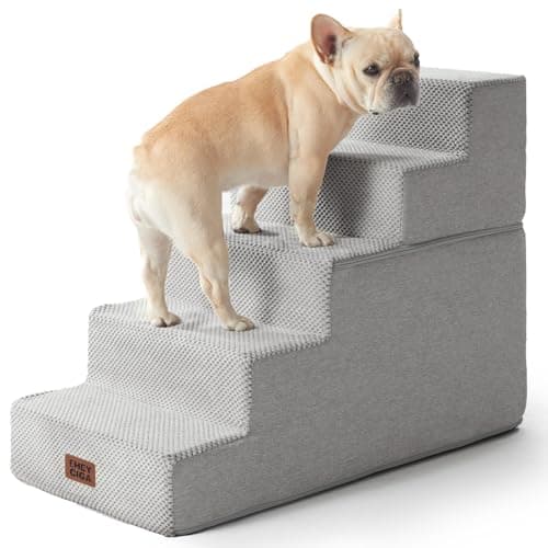 EHEYCIGA Dog Stairs for High Bed 22.5" H, 5-Step Dog Steps for Bed, Pet Steps for Small Dogs and Cats, Non-Slip Balanced Pet Ramp Indoor, Light Grey