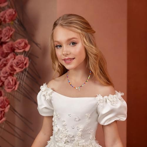 C-leen First Communion Gifts for Girls - 18K White Gold Plated Initial Cross Heart Necklaces First Baptism Communion Confirmation Letter A Necklace Easter Gifts for Kids Teens - Thumbnail 2