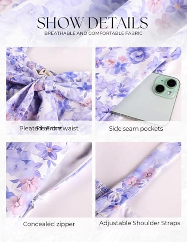 Belle Poque Summer Dresses for Women 2026 Tie Front Dress Beach Wedding Guest Dress Floral Sundress with Pockets (Purple,XL) - Thumbnail 6