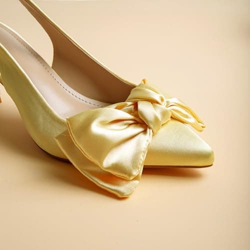RUSAUISE Yellow Heels Closed Pointed Toe Slingback Bow Kitten Heel Pumps with 2 Inch Comfortable Dressy Sexy Elegant Dress Shoes fo Women Buttery Yellow Size 6.5 - Thumbnail 2