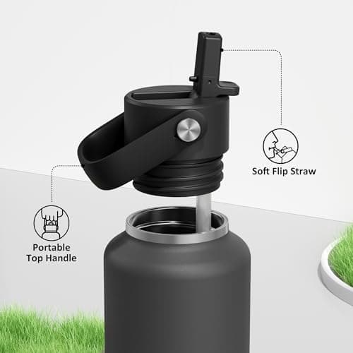 POWCAN 18 oz Kid Water Bottle with Straw: Leakproof, Lightweight, Top Handle, Flex Cap, Vacuum Insulated Water Bottle for Sport, Outdoors, Running, Camping, Home, Hiking, School, Workouts (Stone Gray) - Thumbnail 3