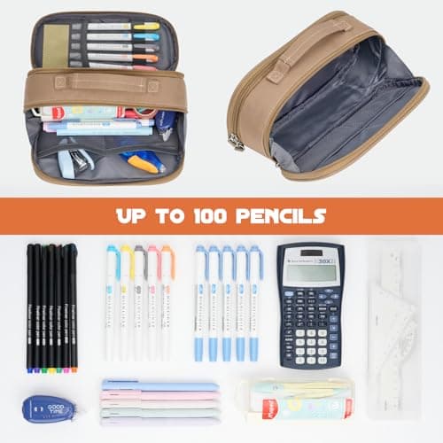 ECHSRT Tactical Pencil Case for Boy, Extra Large Capacity Camo Pencil Pouch for Men Adults, 3 Compartment Zipper Pen Case, Small Tool Bag Organizer for School Office Travel - Brown - Thumbnail 4