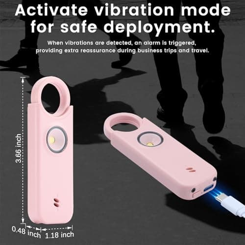 TIPSEAN Personal Safety Alarm - 135dB Ultra Loud Siren with LED Strobe Light, USB-C Rechargeable, Compact Keychain Alarm for Women/Men, Emergency Flashlight & Vibration Alert(Pink) - Thumbnail 6