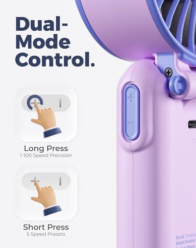 Diveblues Portable Turbo Fan, 7.4m/s High Speed Handheld Fan, 180° Foldable 4-in-1 Personal Neck Fan with Carabiner Clip, 100 Speed Stepless Control, USB-C Rechargeable for Travel, Makeup Hot Flashes - Thumbnail 5