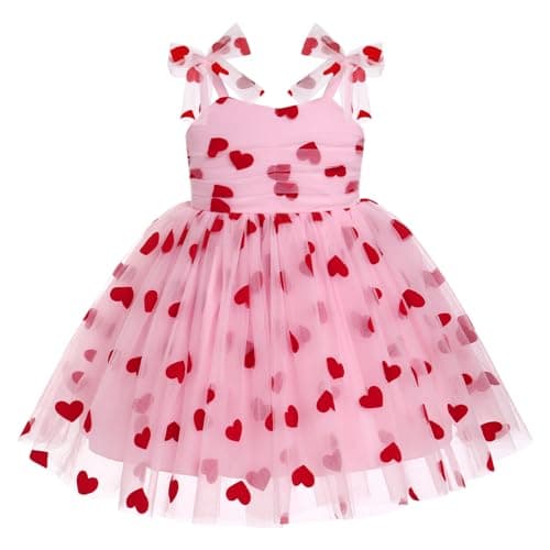 Girl Valentine's Day Outfit: Toddler Baby Girls Tutu Dress Flower Sleeveless Backless Pageant Princess Birthday Party Dresses Sequin Tulle Bowknot Cake Smash Photo Shoot Outfits Pink Heart 12-18Months