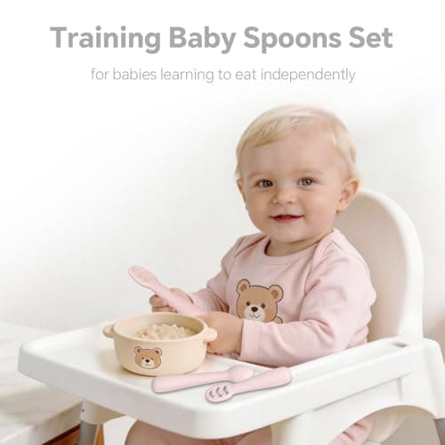 Baby Spoons Self-Feeding 6+ Months, 6 Pack Silicone Training Spoon Set for Baby Led Weaning, 3-Stage & Easy Grip First Utensils for Toddlers Learning Eating Essentials, Dishwasher Safe (Pink Rose) - Thumbnail 5
