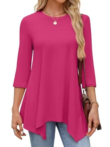 JUSTFASHIONNOW Women's Maternity Tops 3/4 Sleeve Dressy Casual Plus Size Tunic Tops to Wear with Leggings Work Shirts Business Blouses（Rose Red，3X-Large - Thumbnail 4