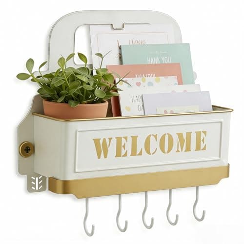 Truck Farmhouse Key Rack & Rustic Metal Wall Planter,Wall Mounted Flower Pot with Hooks, Hanging Plant Holder & Entryway Organizer for Indoor Outdoor Garden, Patio, Balcony, Farmhouse Decor (White) - Image 1