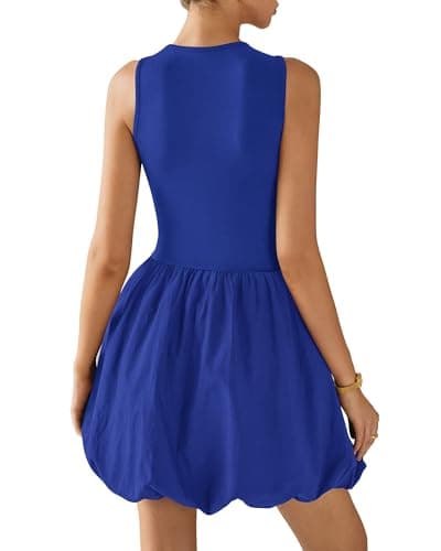 KIRUNDO Summer Bubble Dress for Women 2026 Casual Mini Spring Bodycon Cocktail Dresses Sleeveless Drop Waist Sundress Beach(Blue, X-Large) - Thumbnail 2