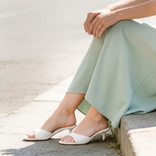 Athlefit Women's Kitten Heels Open Toe Comfortable Short Low Heels Slip On Dressy Summer Beige Heeled Sandals for Party Wedding Prom Size 9.5 - Thumbnail 3