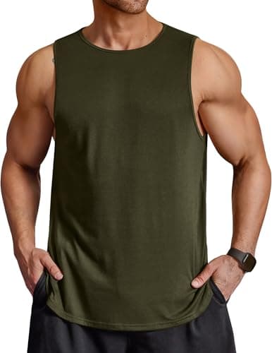 COOFANDY Green Workout Tank Top Men Gym Cut Off Shirts Low Cut Cotton Breathable Muscle Shirts Casual Summer Tank Top Lightweight - Image 1