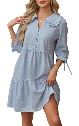 CCTOO Women's Summer Dresses Casual V Neck Button Down 3/4 Sleeve Floral Print Loose Flowy Shirt Dress 217 SBL XL - Image 1