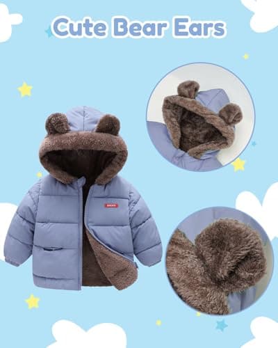 JiAmy Baby Winter Fleece Coat Kids Boys Jacket Outwear Girls Padded Clothes Blue 5-6 Years - Thumbnail 4