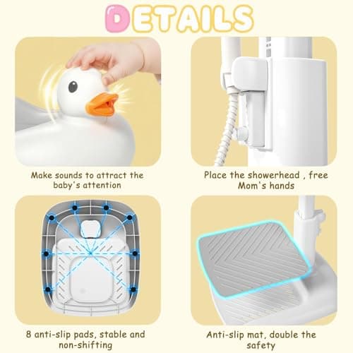 Gakfawd Baby Shower Stand with Anti-slip Base, Adjustable Child Stand for Shower Infant Bath Support Stand Bath Stand for Toddlers 6-36 Months (Grey) - Thumbnail 3