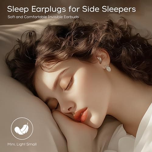 sunvito Sleep Earbuds Bluetooth 6.0, Mini Invisible Silicone Sleep Earbuds for Side Sleepers, Noise Blocking Sleeping Headphones, Hidden Earbuds with LED Display for Small Ears, Sleep & Relax (Beige) - Thumbnail 2