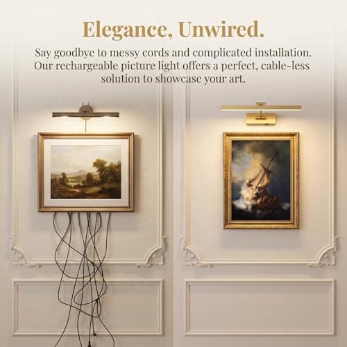 JOOSENLUX Dimmable Battery Operated Picture Light - Wireless Art Display, Single-Rod Swing Arm LED Fixture - Adjustable 16" Long Gold Wall Light for Paintings. - Thumbnail 3
