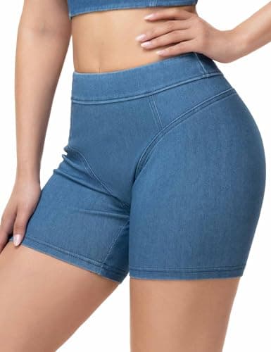 THE GYM PEOPLE Women's Scrunch Butt Lifting Jean Shorts Stretchy Pull On Skiny Denim Shorts - Image 1