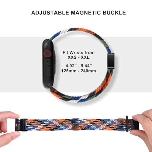 OMECKY Magnetic Braided Loop Band Compatible with Apple Watch Series 11 10 42mm 9 8 7 6 5 4 40mm 41mm for Women Men, Stretchy Nylon Elastic Sport Strap for iWatch SE 1/2/3, Sand Pink-Star Buckle - Thumbnail 4