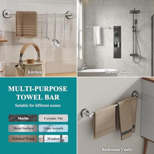 Large Towel Bar for Bathroom Wall,Adjustable 17~29 Inch Towel Racks for Bathroom Wall Mounted,Towel Holder for Glass Shower Door,Bathroom Accessories,Apparment Essentials,Home Decor-Silver - Thumbnail 2