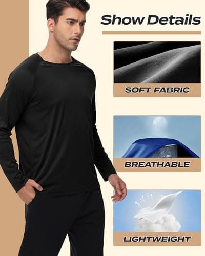 Long Sleeve Shirts for Men - Quick Dry Moisture Wicking UV UPF Sun Protection T-Shirts for Fishing Workout Swim B-White - Thumbnail 5
