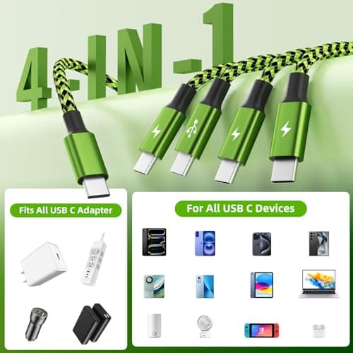 Travel USB C Splitter Multi Charging Cable for Multiple Devices, Fast Charging 4 in 1 Charging Cord, 2Pack 5 FT USB C Phone Charger Cable with 4 Type-C Ports for iPhone 17 Pro Samsung S24 S23 - Thumbnail 2