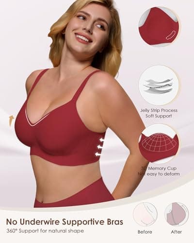 As Fairy Wireless Bras for Women T-Shirt Bra Seamless Comfort Bralettes with Soft Support & Lift for Everyday Wear Wine Red 32C - Thumbnail 2