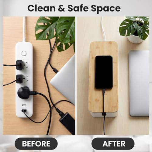 2 Pack Cable Management Box - Cord Organizer Box with Wooden Lid for TV Wires, Power Strips, Router, USB Hub & Under Desk Power: Baby & Pet Proof Cord Management, Cord Hider for Home & Office (White) - Thumbnail 5