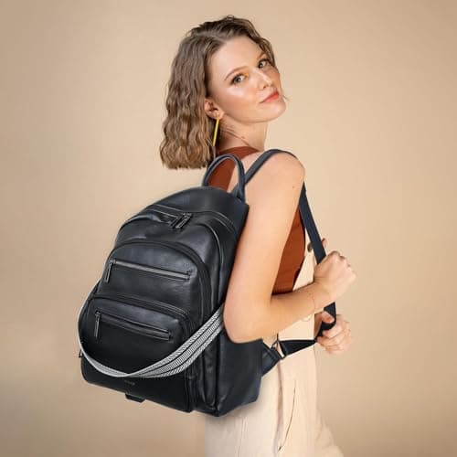 LATMAP Backpack Purse for Women Laptop Backpack, Leather Travel Back Pack Shoulder Bag Teacher College Daypack Work Handbag fits 14" Laptop, Black - Thumbnail 2