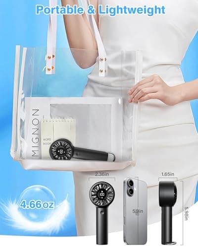 Portable Mini Handheld Fan Turbo, USB Rechargeable Electric High Speed Personal Hand Held Fan, 5 Speeds, LED Display, Battery Operated, Lightweight Small Size, Gift for Womens, Mens, Makeup, Travel - Thumbnail 6