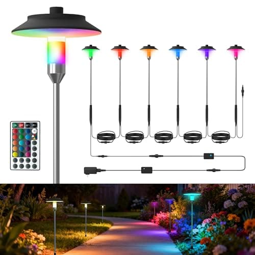 LOHAS Dusk to Dawn Low Voltage Landscape Lighting Warm White + RGB Modes, 6 Pack IP65 Low Voltage Pathway Lights with Remote, Timer Color Changing Plug in Outdoor Pathway Lights for Yard Lawn Walkway - Image 1