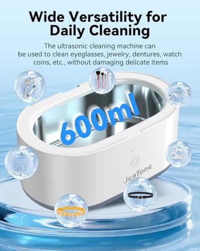 JeaTone Ultrasonic Jewelry Cleaner, 46KHz Professional Ultrasonic Cleaning Machine for Rings, Eyeglasses, Retainers, Dentures & Watches, 20oz Stainless Steel Sonic Jewelry Cleaner Pod - Thumbnail 4