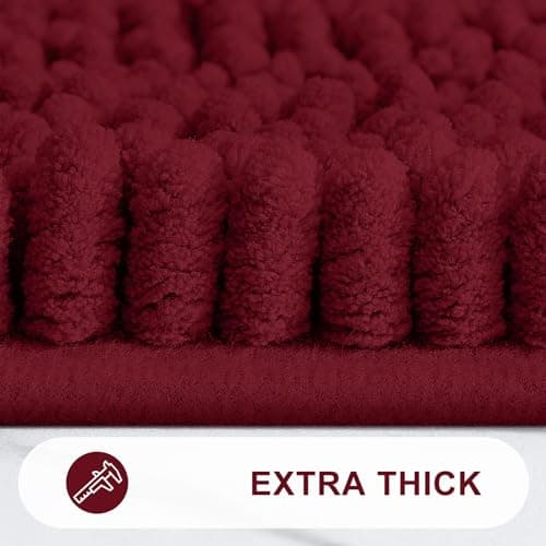 Grandaily Chenille Striped Bathroom Rugs 47x20, Extra Thick and Absorbent Bath Mats, Non-Slip Soft Plush Shaggy Shower Carpet, Machine Wash Dry, Bath Rug for Bathroom, Burgundy - Thumbnail 4
