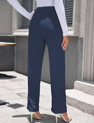 ZAFUL Womens Wide Leg Pants High Waisted Casual Pants for Women Stretchy Business Dress Work Pocket Trousers Pant Navy Blue M - Thumbnail 3