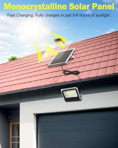 Engrepo Solar Light Outdoor, 10000mAh Luces Solares Solar Powered Security Flood Light Outside 3000LM IP65 Waterproof Dusk to Dawn with Remote Control and 8.2 ft Cable for Yard, Garden, Shed, Barn. - Thumbnail 2