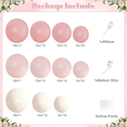 Pink Balloon Arch Kit 124Pcs Pink and White Balloon Arch Garland Kit Pastel Pink Light Pink Sand White Balloons for Baby Shower Bridal Shower Wedding Anniversary Birthday Party Decorations - Thumbnail 6