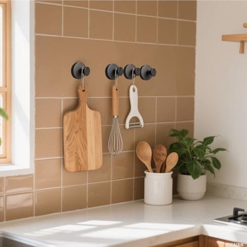 Xikelooy 4Pcs Suction Cup Hooks, Suction Cup Hooks for Shower,Removable Towel Hooks for Bathroom Window Glass Door Wall, Bath Robe Looafh Wreath Hook for Hanging (Black) - Thumbnail 2