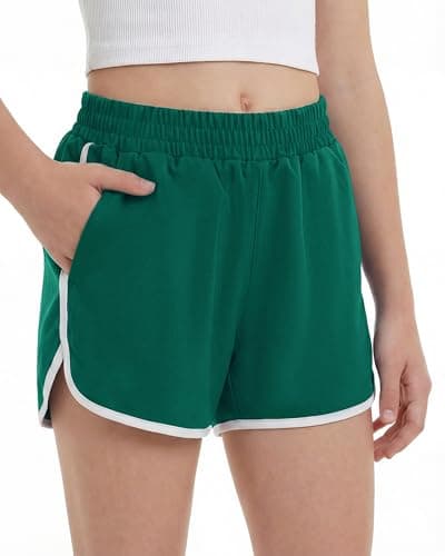 Stelle Girls Athletic Shorts with Pockets Quick Dry Running Shorts Gymnastics Basketball Short for Teen Kids Evergreen S