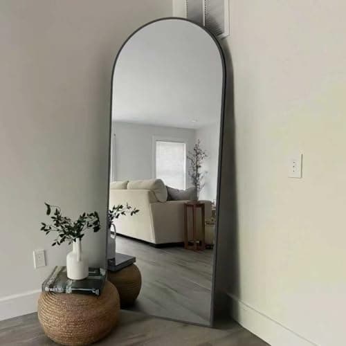 CQHVKQ Mirror Full Length 71"×28" Full Body Mirror Arched Full Length Mirrors with Stand for Living Room,Bedroom Hanging Mirror for Cloakroom,Black - Image 1