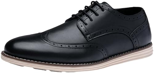 Vostey Mens Casual Dress Shoes Wingtip Plain Business Dress Shoes for Men (BMY617A Black 10.5) - Image 1