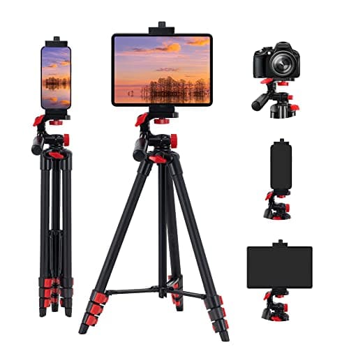 teefeet Tablet Tripod 53 inch Aluminum Tablet & Phone Tripod for iPad Pro/iPhone, Lightweight Travel Stand with Wireless Remote & Bag(Red) - Image 1