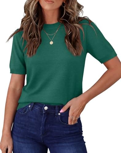 RUMIA Sweaters for Women Trendy Crewneck Business Casual Tops Office Work Blouses Outfits Green S - Image 1