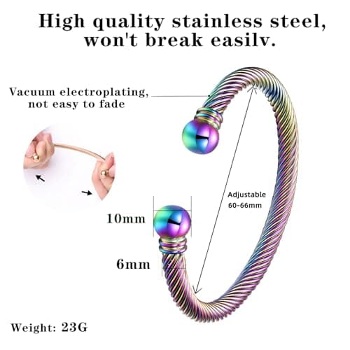 Stainless Steel Twisted Cable Wire Bracelets for Women Men (C-Rainbow) - Thumbnail 6