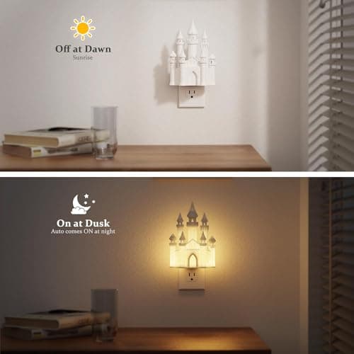 JandCase Night Lights Plug into Wall,3D Printed Castle RGB Night Light,2 Pack 10-Color Change Night Light,Dimmable Nightlights with Dusk to Dawn Sensor for Rooms Bathroom Hallway - Thumbnail 4